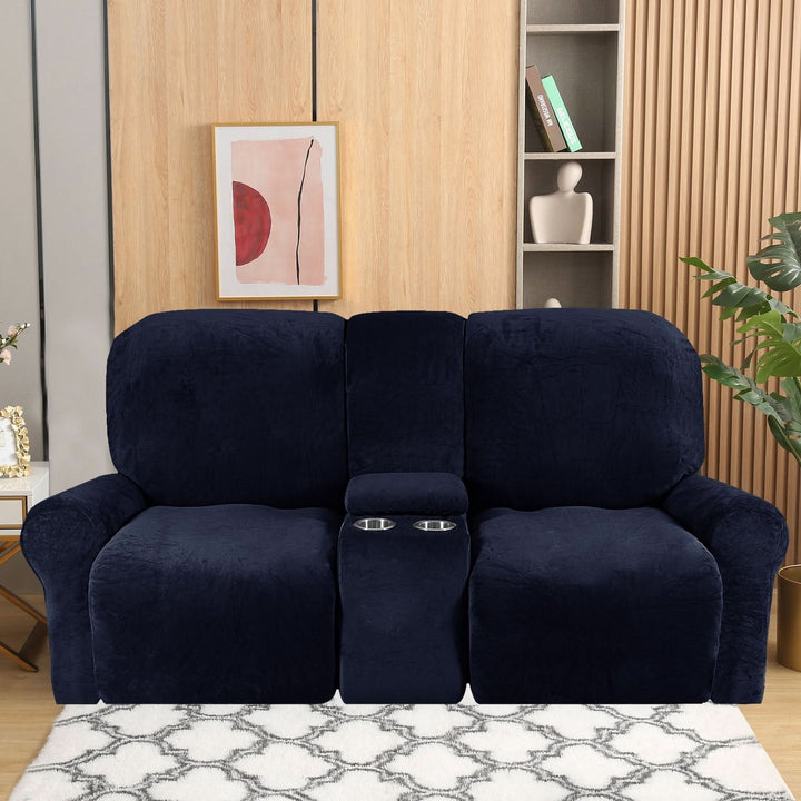 2-Seater Recliner Sofa Cover with Cup Holders – Velvet Plush-Orizon Depot