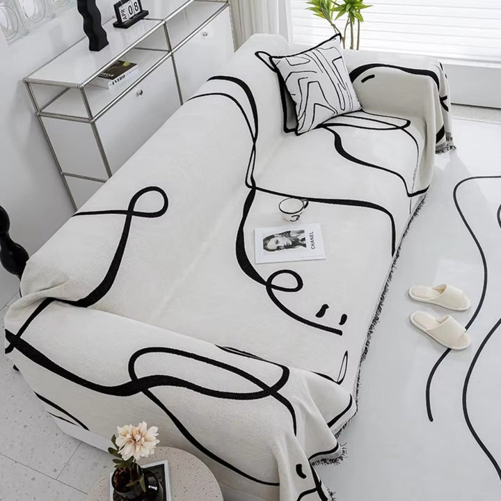 Reversible Abstract Line Chenille Sofa Cover for Home Decor-Orizon Depot