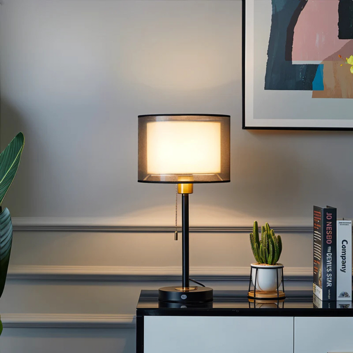 Modern Vintage Table Lamp with Double Fabric Shade
