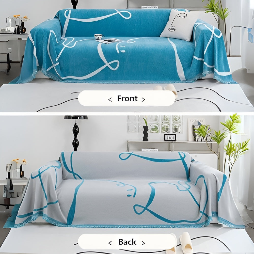 Reversible Abstract Line Chenille Sofa Cover for Home Decor-Orizon Depot