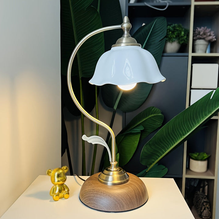 Antique Brass Goose Neck Table Lamp | USB Bedside Light