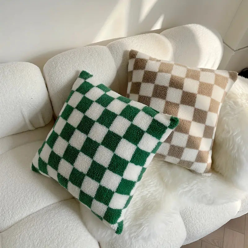 Checkerboard Faux Fur Pillowcase for Cozy Home Decor-Orizon Depot