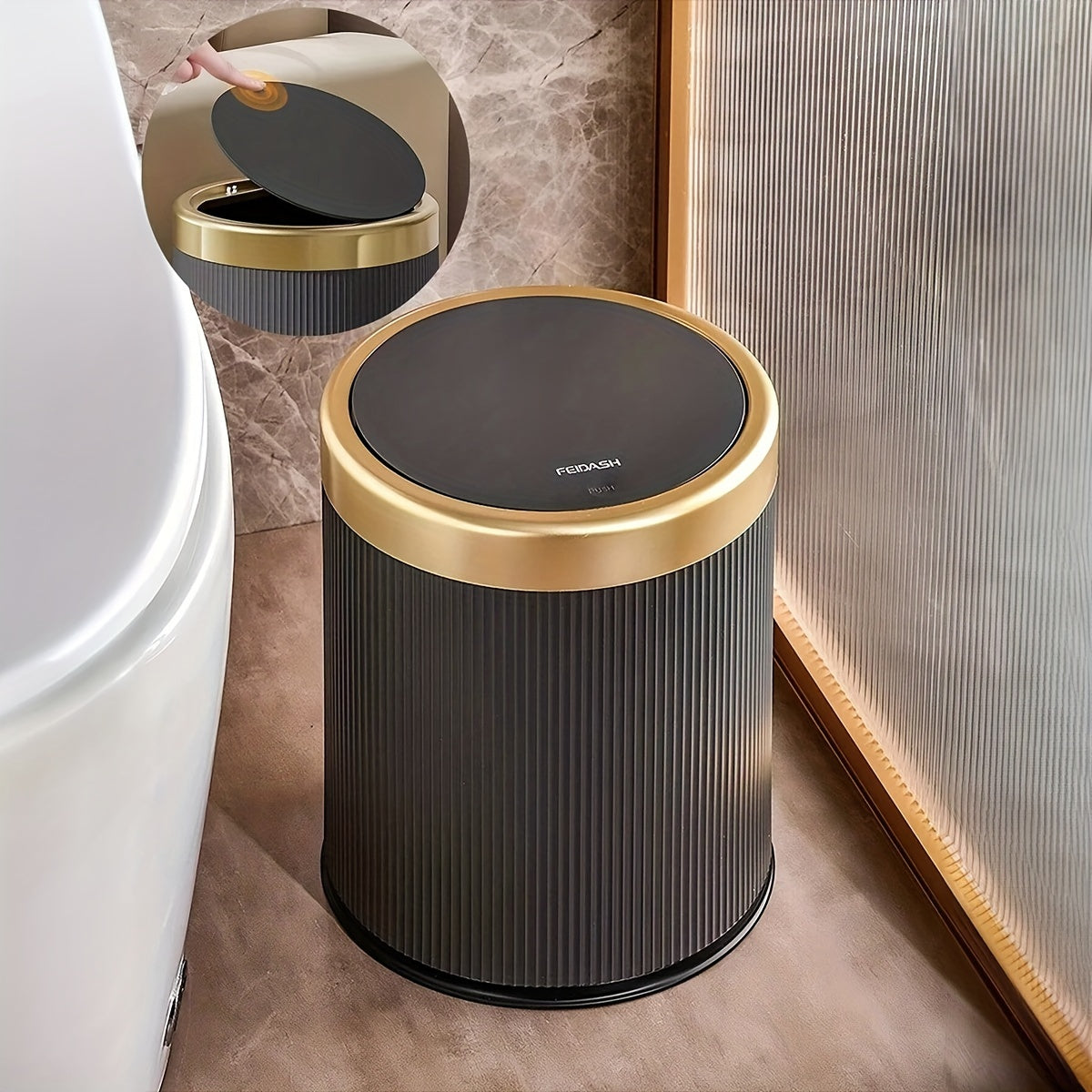 Elegant Oval Trash Can | Press-Top Waste Bin with Dual Inner Compartments-Orizon Depot