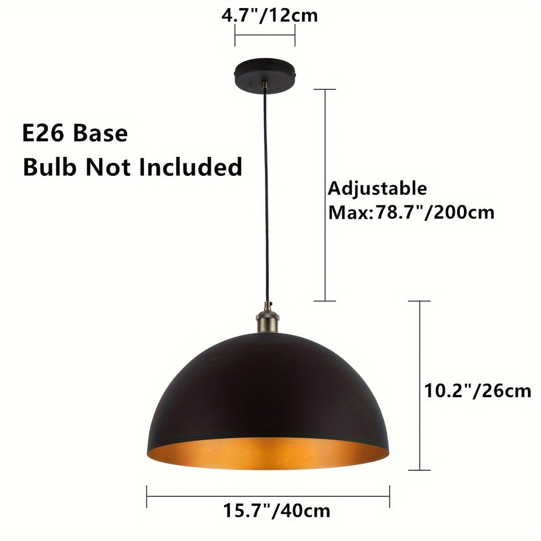 Industrial Dome Pendant Light | Black and Gold Iron Shade