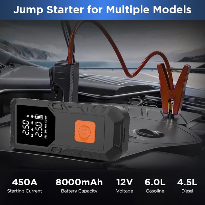 4-In-1 Portable Car Jump Starter with Air Compressor and Power Bank-Orizon Depot