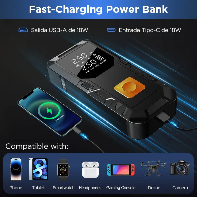4-In-1 Portable Car Jump Starter with Air Compressor and Power Bank-Orizon Depot