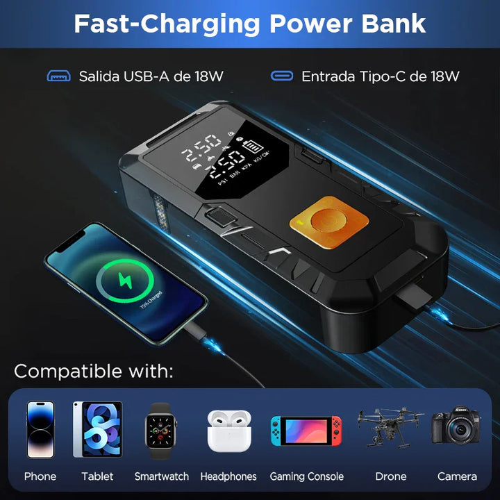 4-In-1 Portable Car Jump Starter with Air Compressor and Power Bank-Orizon Depot
