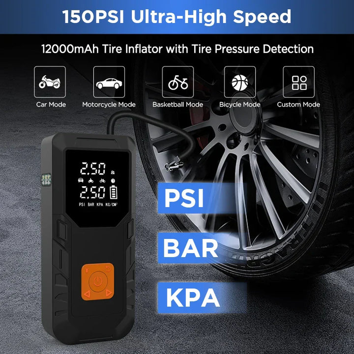4-In-1 Portable Car Jump Starter with Air Compressor and Power Bank-Orizon Depot
