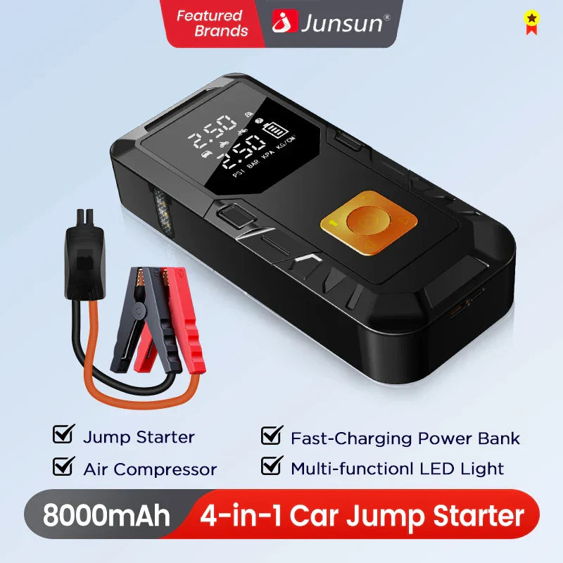 4-In-1 Portable Car Jump Starter with Air Compressor and Power Bank-Orizon Depot