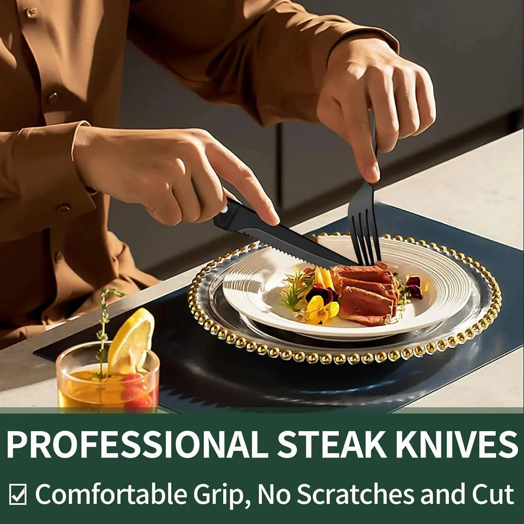 24-Piece Matte Black Cutlery Set with Steak Knives Included