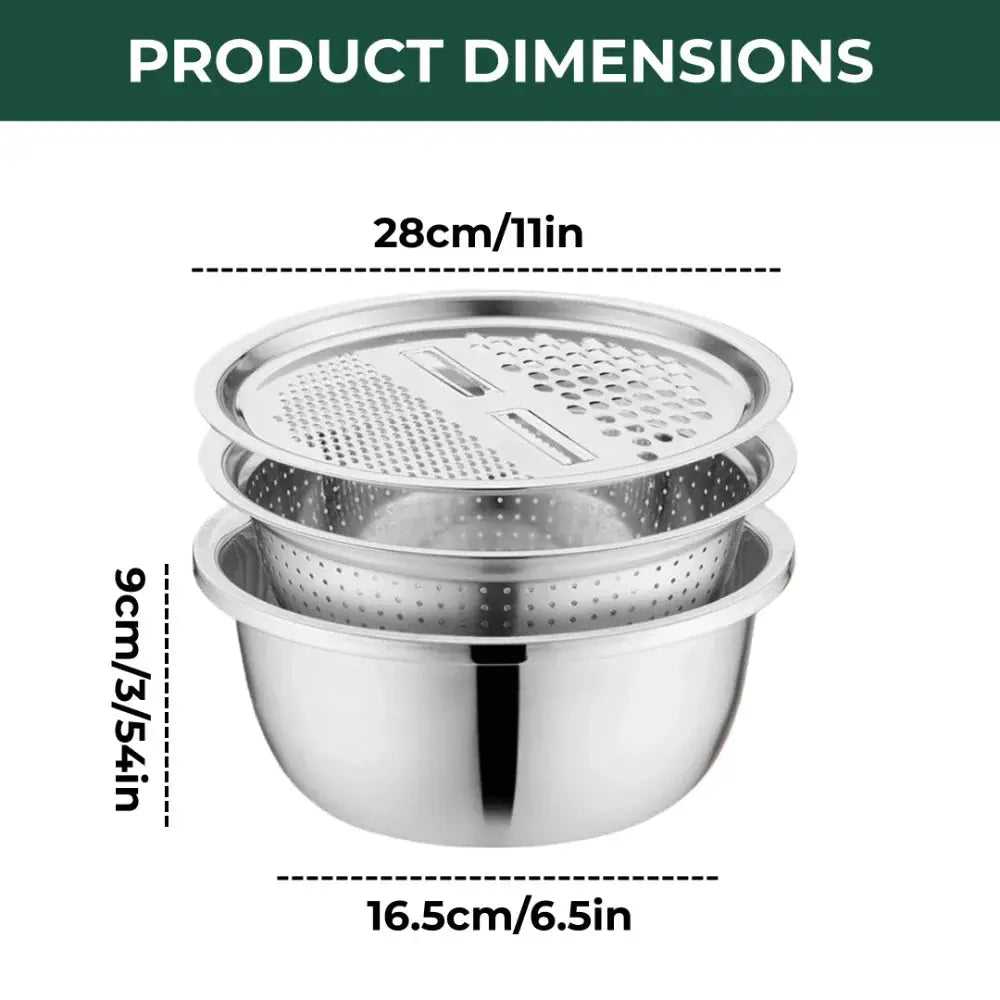 3-in-1 Batter Bowl Set with Grid and Drainage | Space-Saving Design