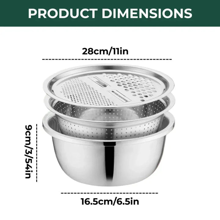 3-in-1 Batter Bowl Set with Grid and Drainage | Space-Saving Design