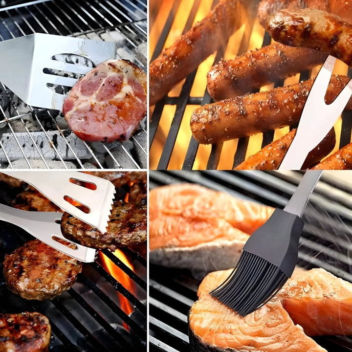 Stainless Steel BBQ Cutlery Set with Travel Case and Heatproof Grip