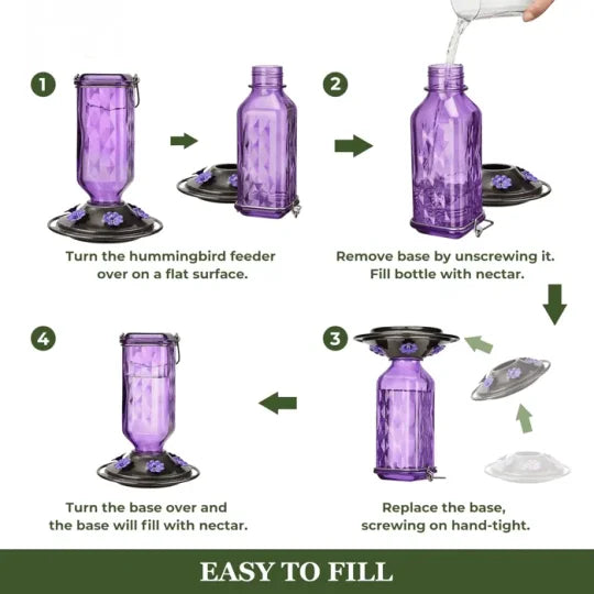 Leak-Proof 24oz Glass Hummingbird Feeder for Outdoor Use