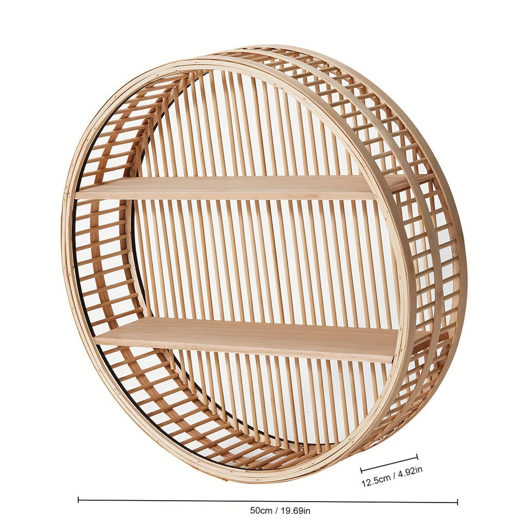 Handmade Round Bamboo Wall Shelf | Boho Floating Organizer