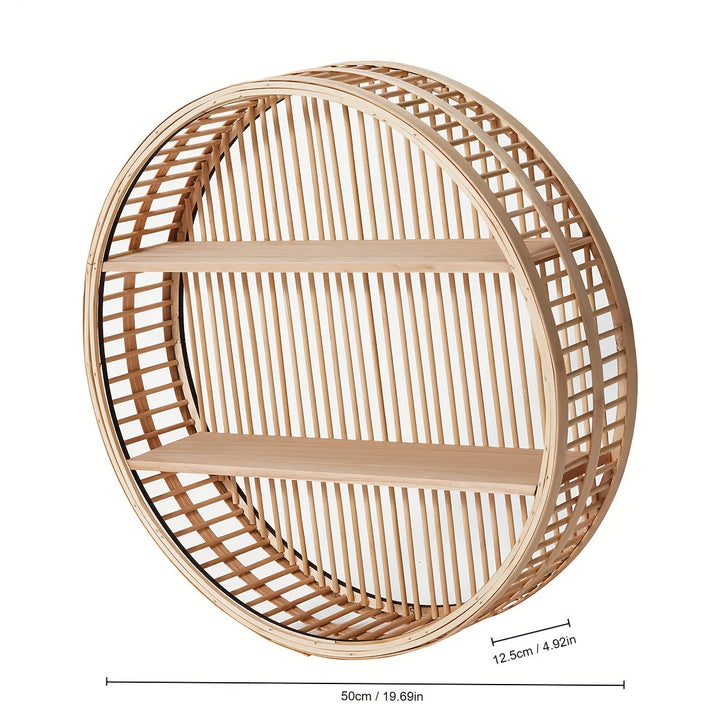 Handmade Round Bamboo Wall Shelf | Boho Floating Organizer