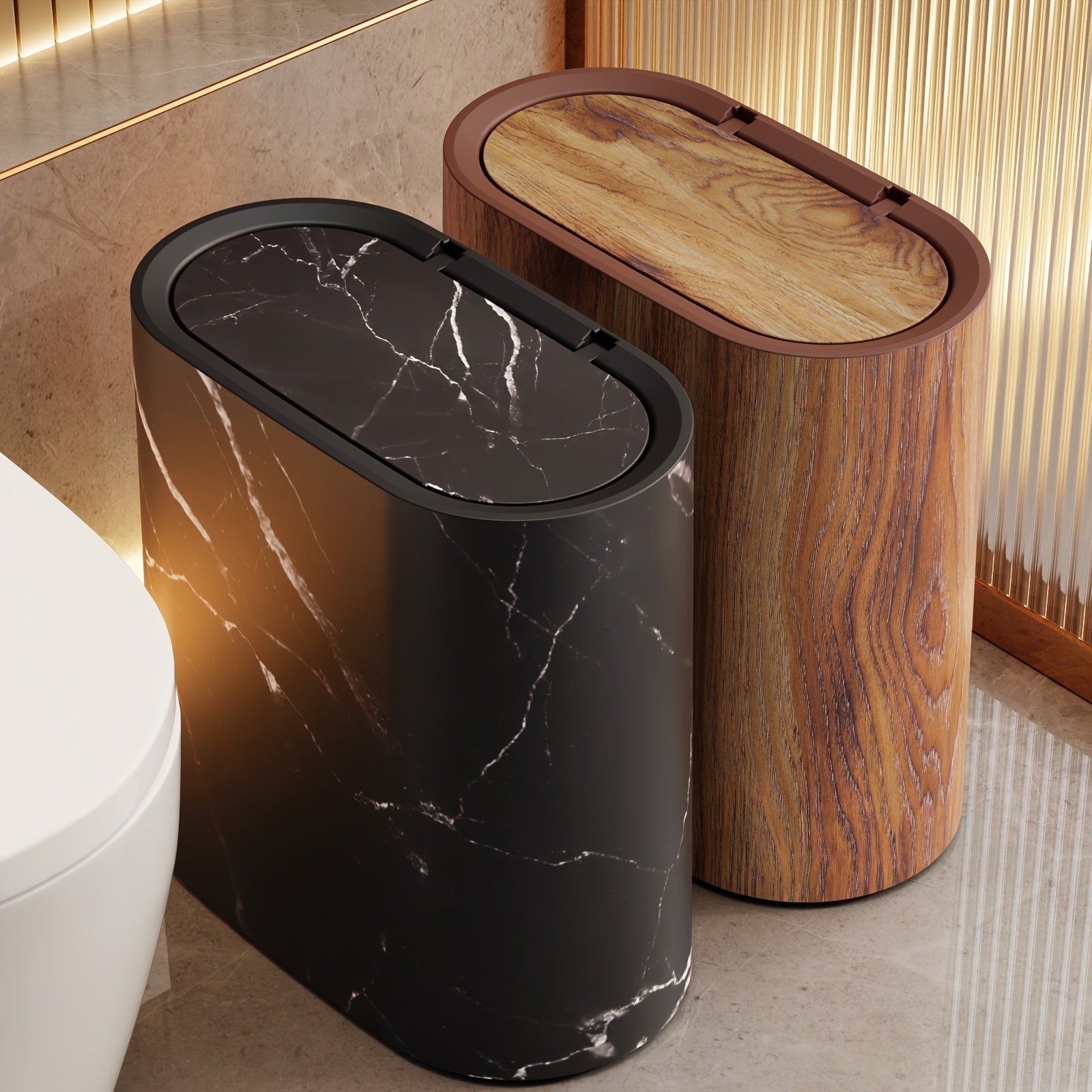 Stylish Marble Pattern Trash Can | Modern Bathroom & Kitchen Bin with Lid-Orizon Depot