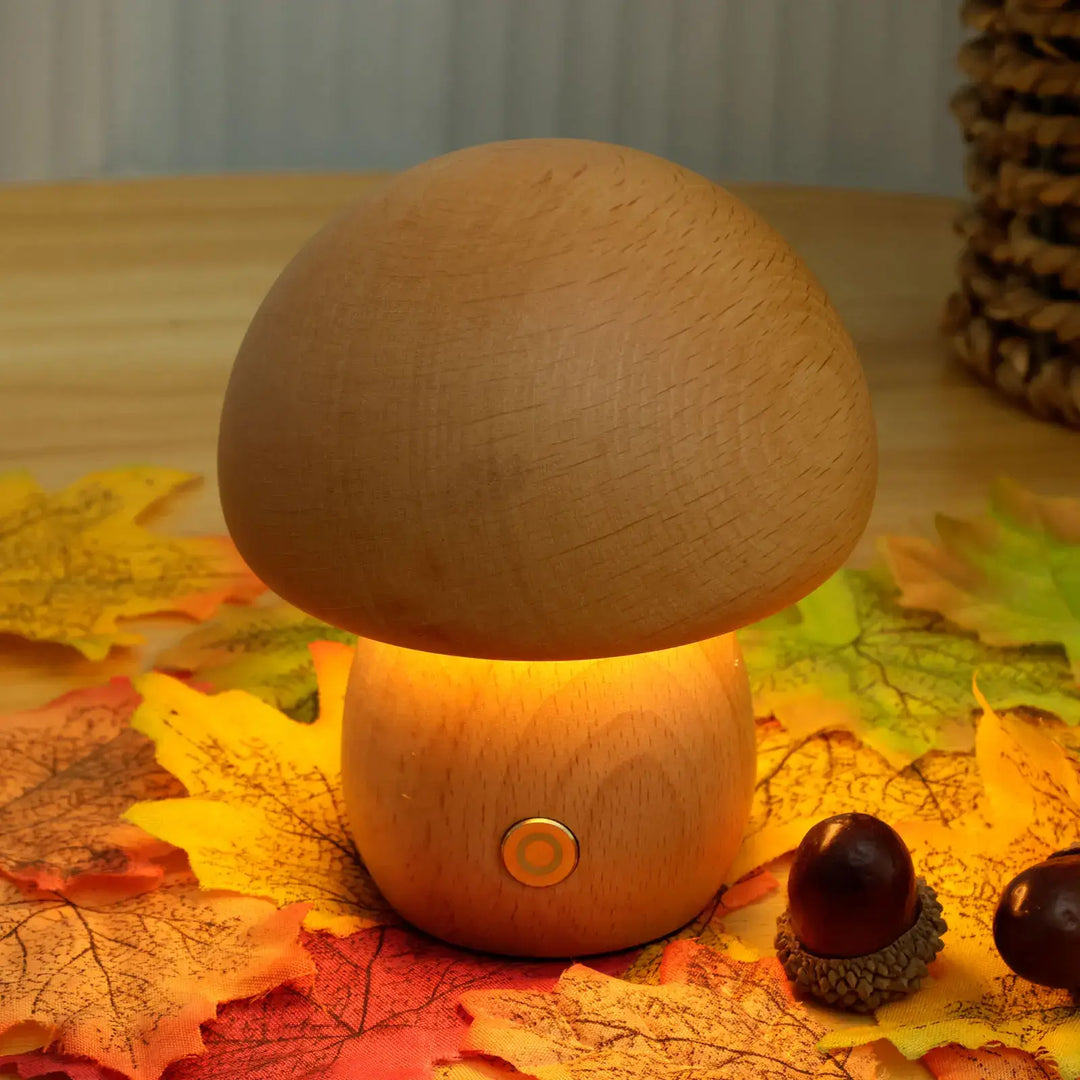 Natural Wood Rechargeable Night Light | Portobello Mushroom Design