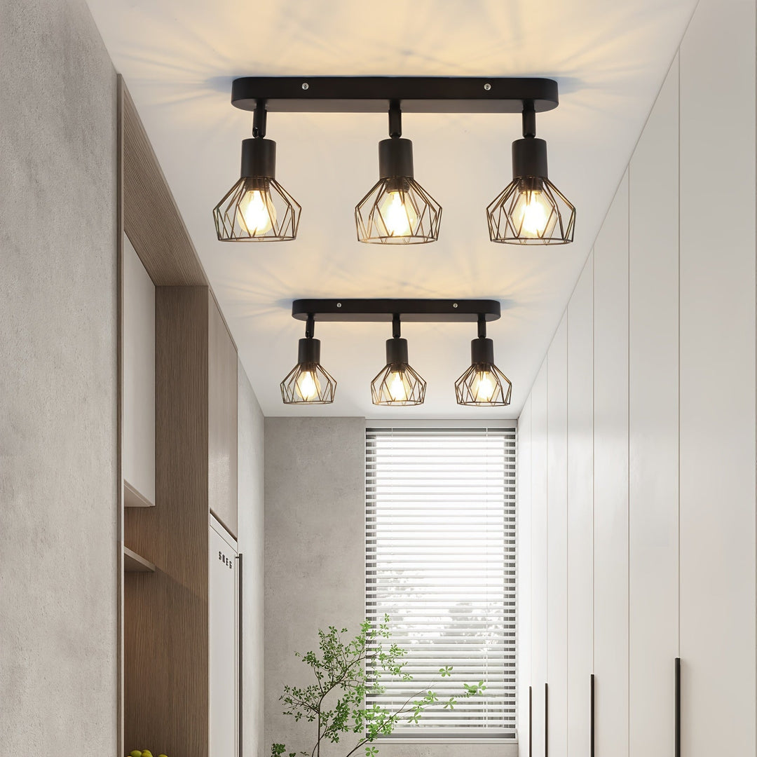 Industrial 3-Light Ceiling Spotlight | Vintage Black Metal Design