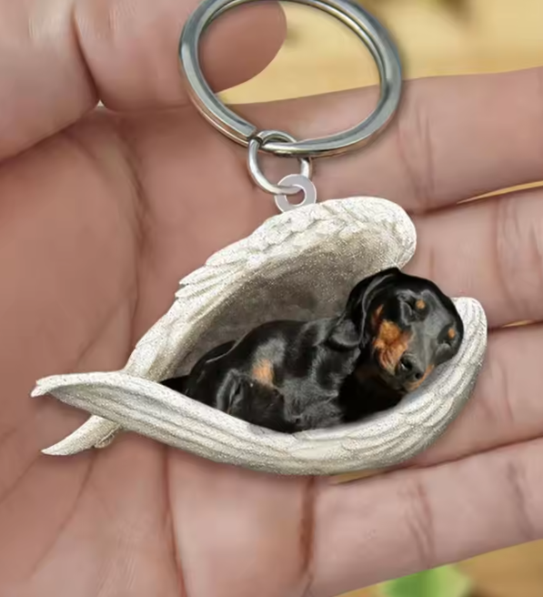 Dachshund Sleeping Angel Acrylic Keychain for Dog Lovers-Orizon Depot