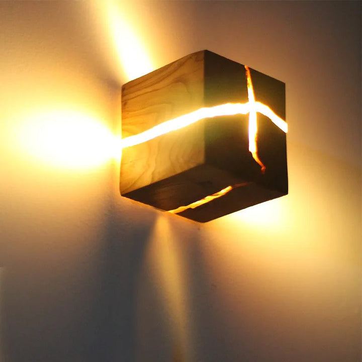 Hand-Carved Solid Wood Wall Light with Resin Design