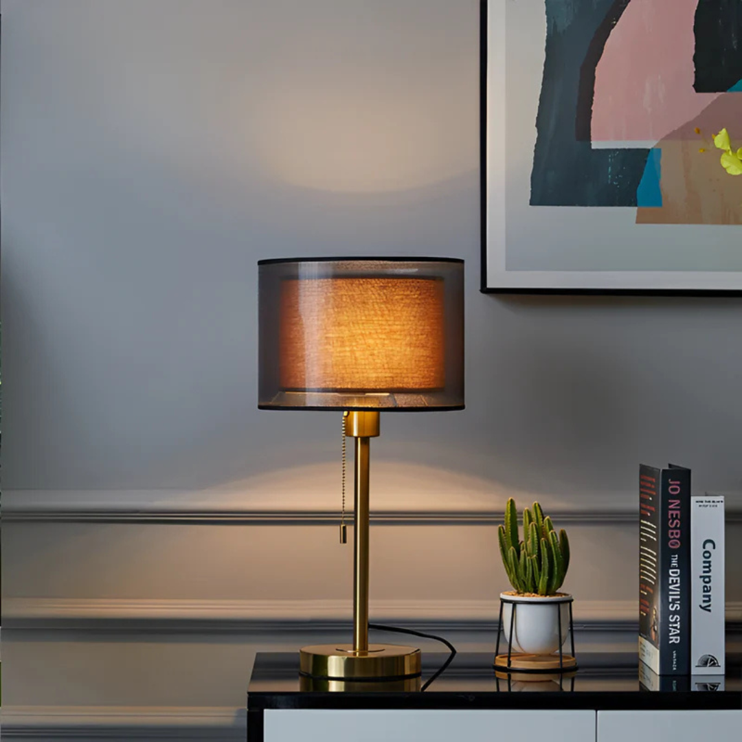 Modern Vintage Table Lamp with Double Fabric Shade