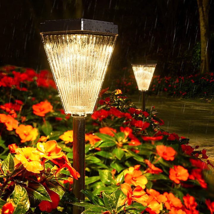 Dimmable LED Solar Post Lights for Garden Pathway Light with Ripple Shade