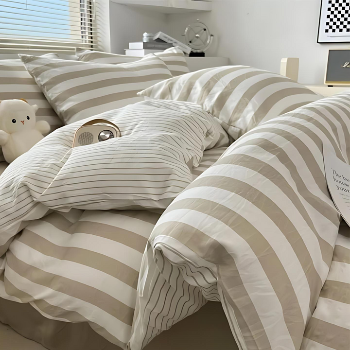 Classic Striped 4-Piece Duvet Cover and Sheet Bedding Set-Orizon Depot