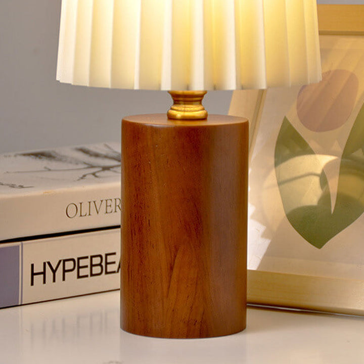 Vintage Korean Pleated Table Lamp Solid Wood Base 1-Light Column Lamp-Orizon Depot