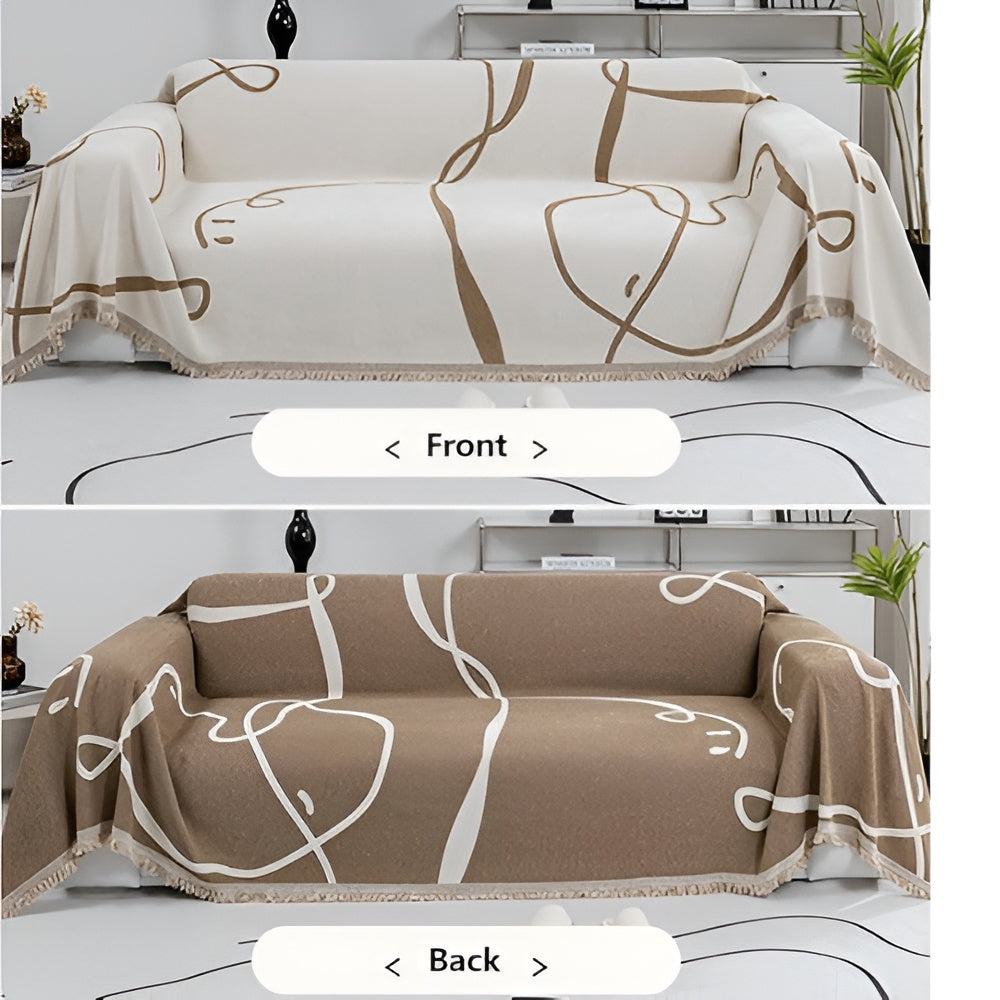 Reversible Abstract Line Chenille Sofa Cover for Home Decor-Orizon Depot