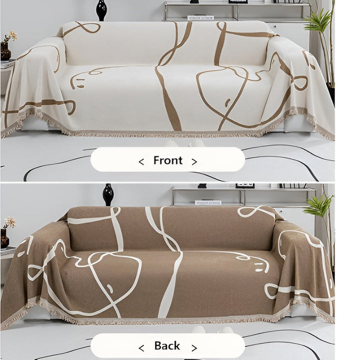 Reversible Abstract Line Chenille Sofa Cover for Home Decor-Orizon Depot