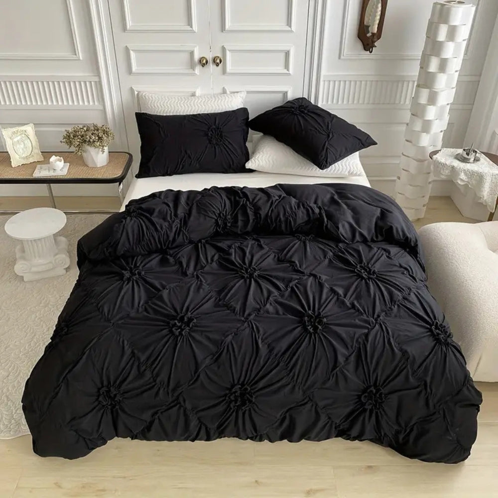 Floral Design Pinch Pleat Duvet Cover Set for Elegant Bedding-Orizon Depot