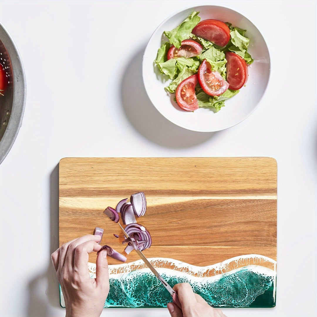Ocean-Inspired Acacia Wood Cutting Board | Wave-Design Cheese & Serving Board-Orizon Depot