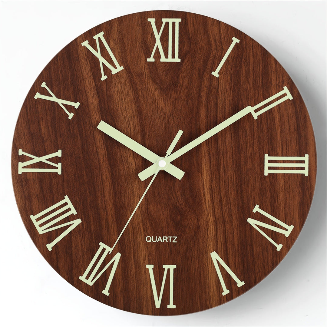 Luminous Wooden Wall Clock | Silent Glow-in-the-Dark Design