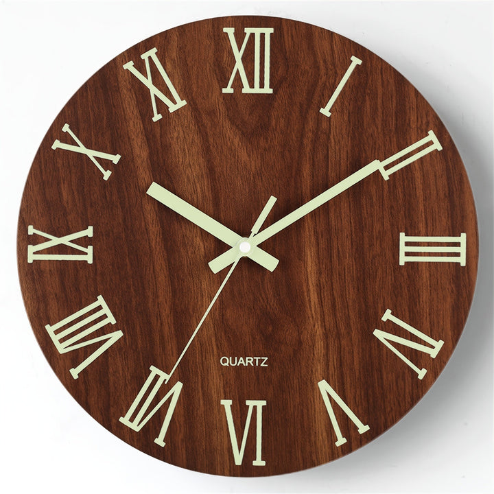Luminous Wooden Wall Clock | Silent Glow-in-the-Dark Design