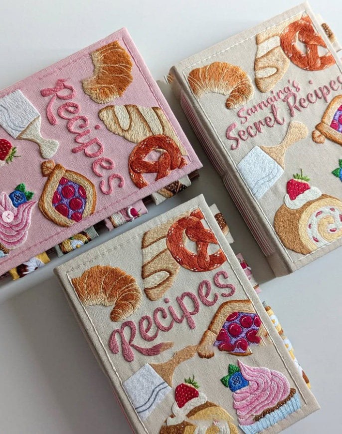 Handmade Recipe Journal with Embroidered Fabric Cover