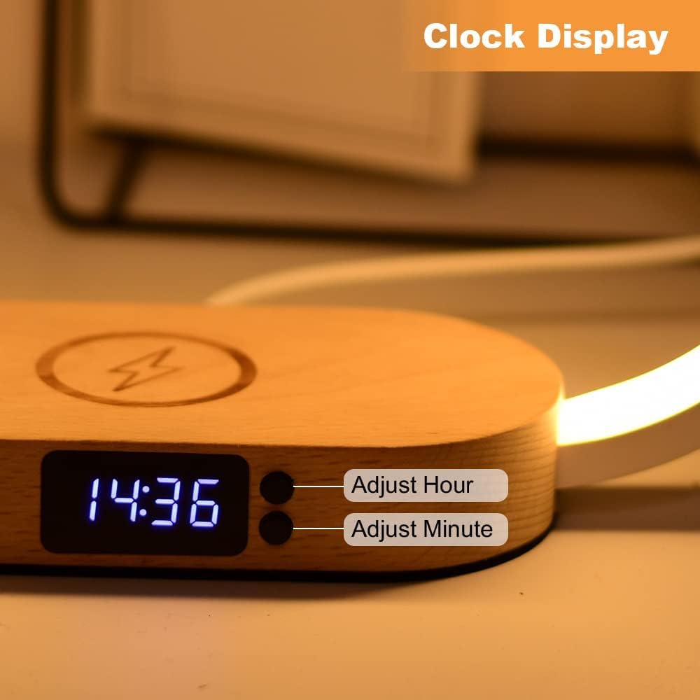 Wireless Charging Bedside Table Lamp with Clock-Orizon Depot