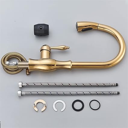 Brass Kitchen Faucet Pull Out Mixer Tap with 360° Rotation Handle-Orizon Depot