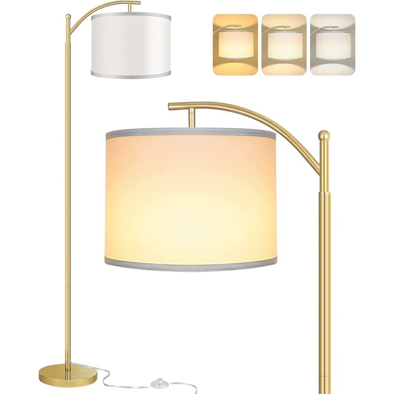 Industrial Floor Lamp with 3 Color Temperatures and White Lampshade-Orizon Depot
