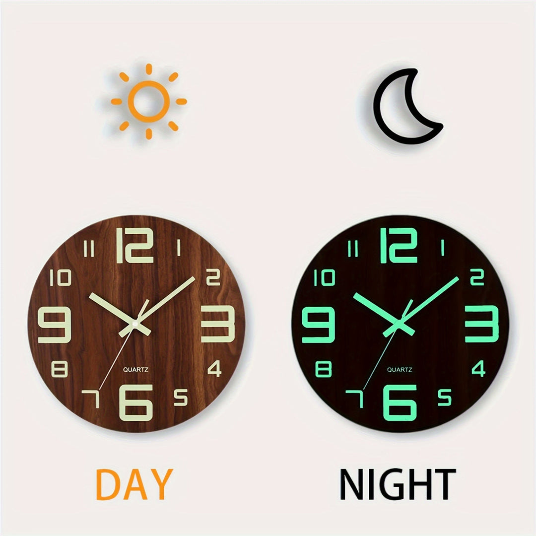 Luminous Wooden Wall Clock | Silent Glow-in-the-Dark Design