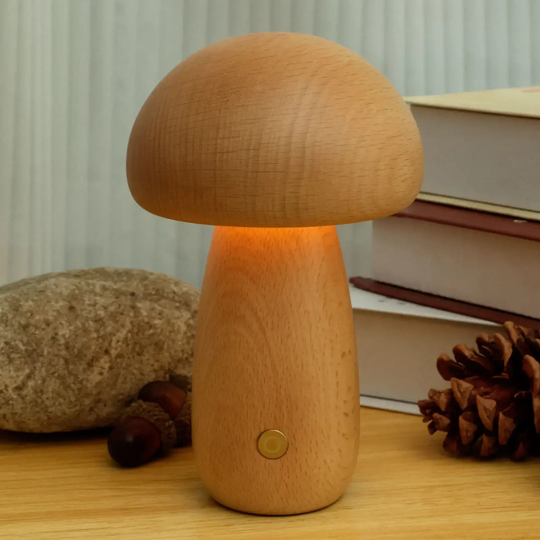 Natural Wood Rechargeable Night Light | Portobello Mushroom Design