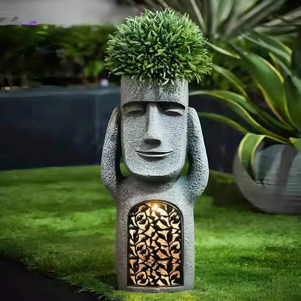 Solar LED Face Planter for Indoor Decoration and Unique Lighting-Orizon Depot