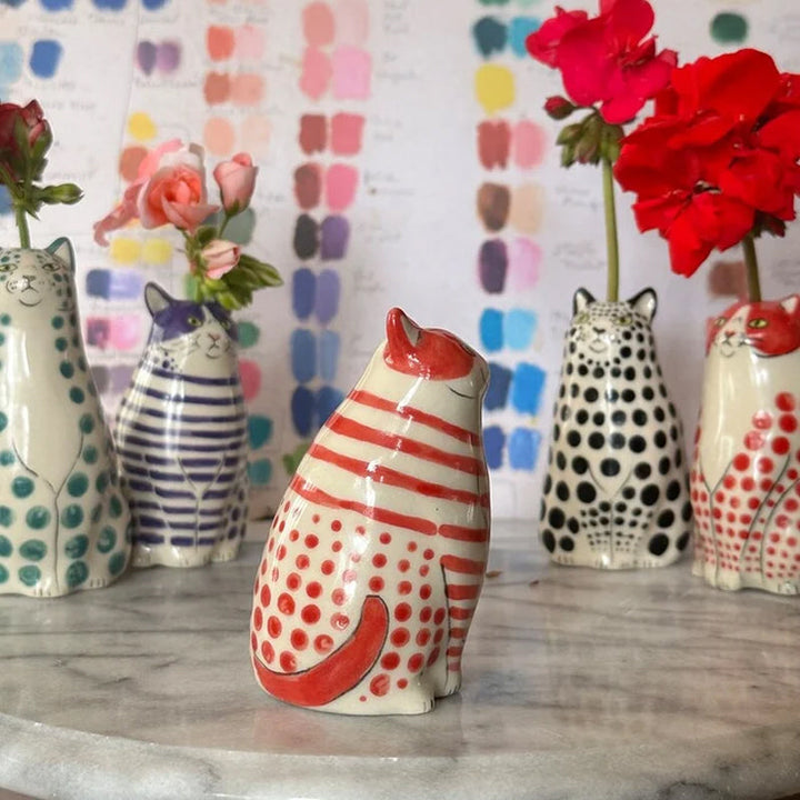 Dotted Cat Vase - Unique Decorative Ceramic Flower Holder-Orizon Depot