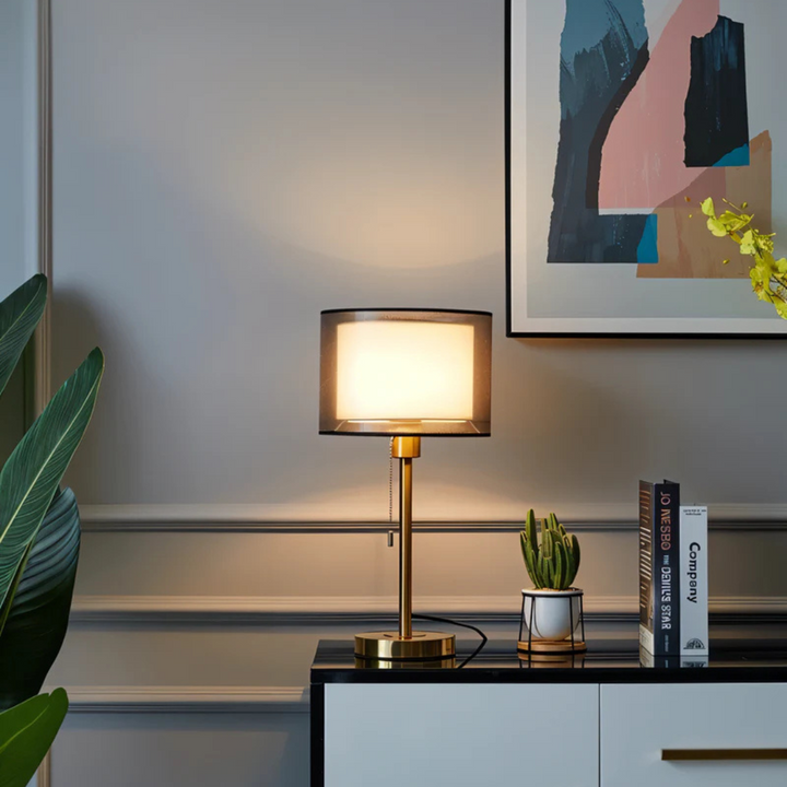 Modern Vintage Table Lamp with Double Fabric Shade