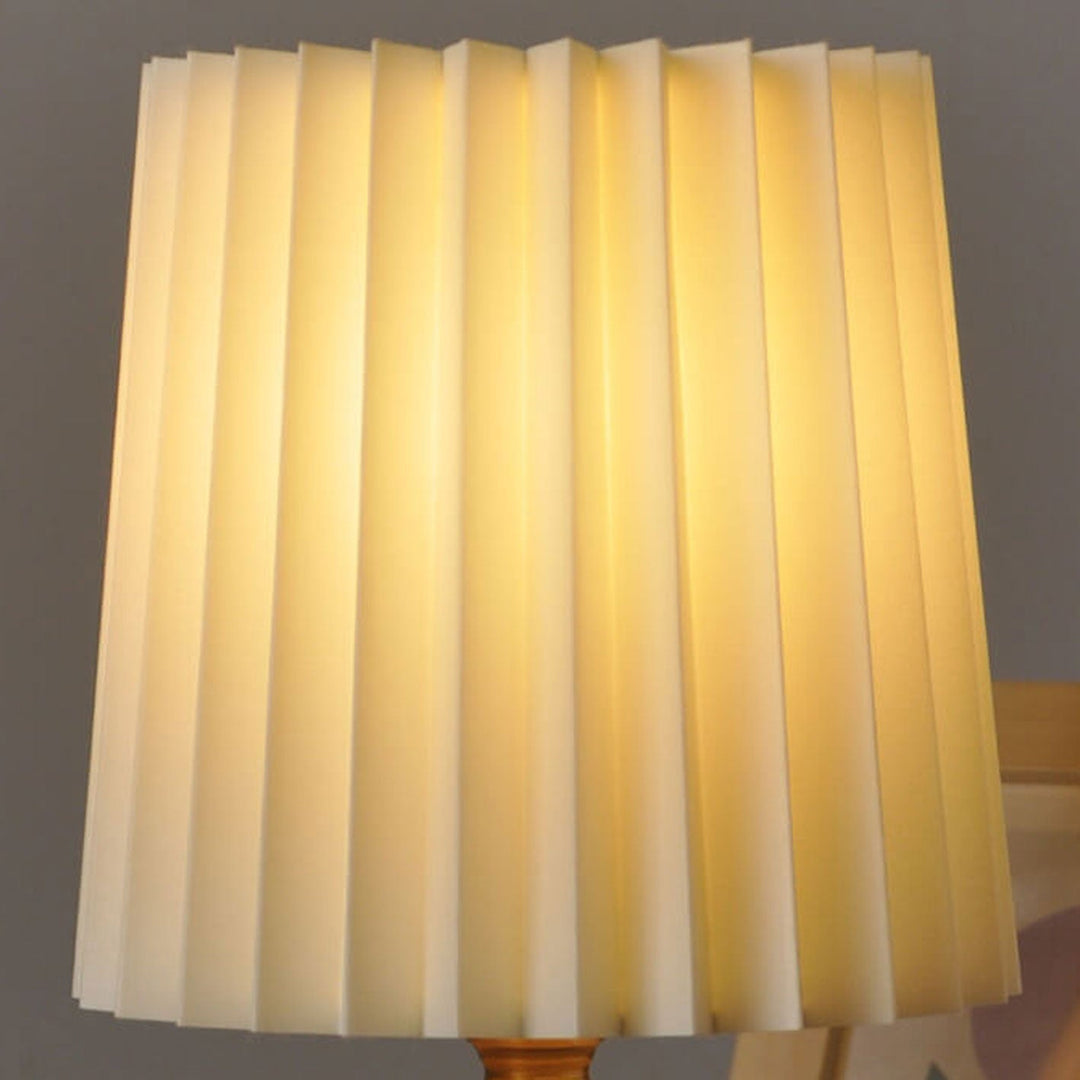 Vintage Korean Pleated Table Lamp Solid Wood Base 1-Light Column Lamp-Orizon Depot