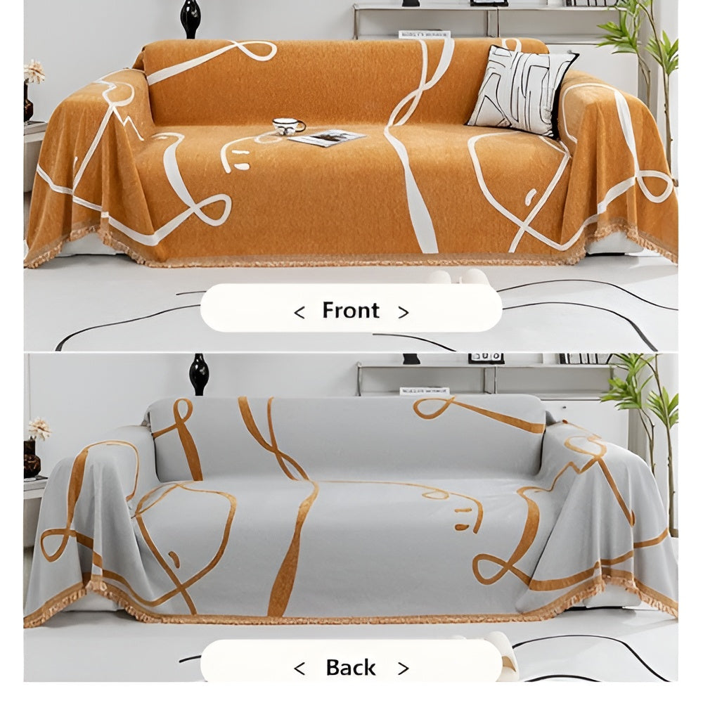Reversible Abstract Line Chenille Sofa Cover for Home Decor-Orizon Depot