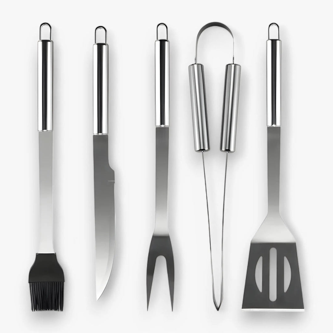 Stainless Steel BBQ Cutlery Set with Travel Case and Heatproof Grip
