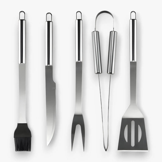 Stainless Steel BBQ Cutlery Set with Travel Case and Heatproof Grip