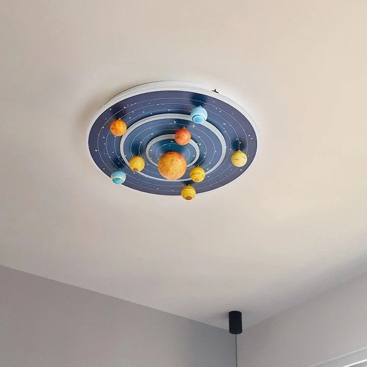 Modern Contemporary Creative Kids Round Space Planet Iron LED Flush Mount Ceiling Lamp-Orizon Depot