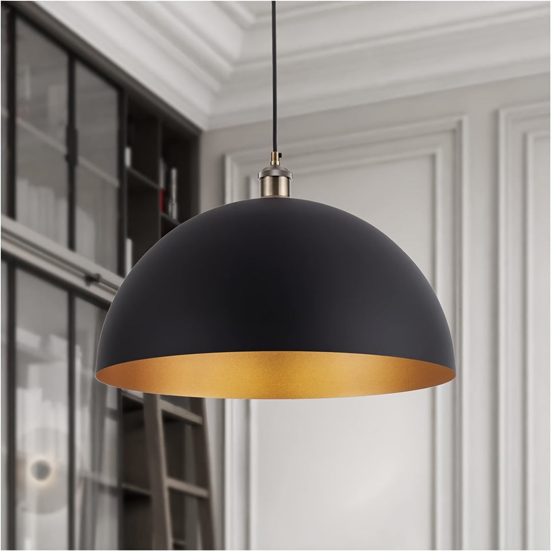 Industrial Dome Pendant Light | Black and Gold Iron Shade